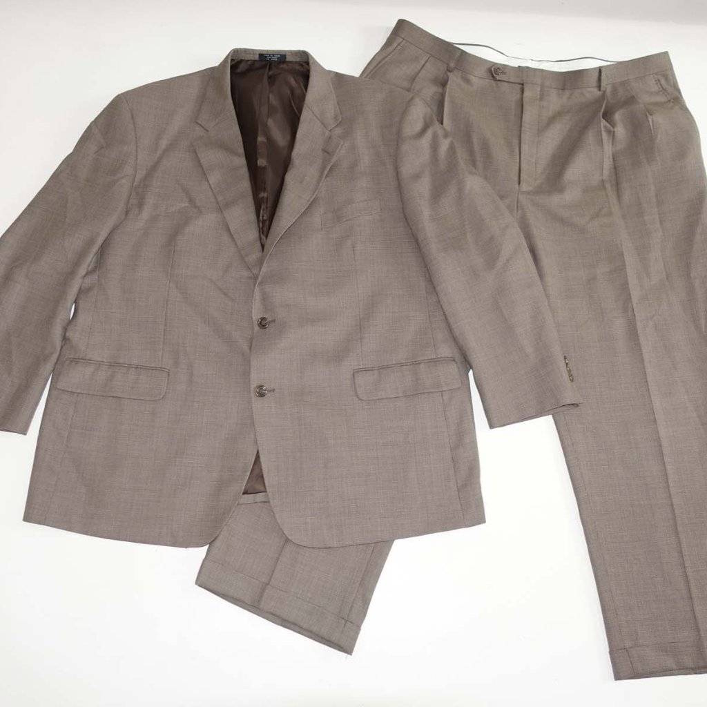 Evan Picone Men's 2 Button Suit Size 50 Regular 44 X 30 Brown 100% Wool 50r